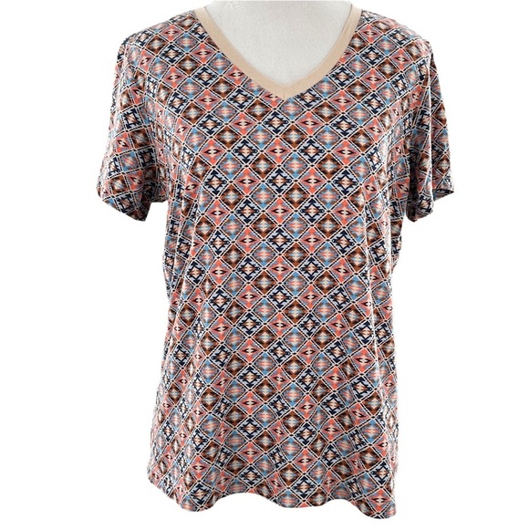Lands end womens top size S/P 6-8 multicolored diamond tribal print v-neck - Picture 11 of 11